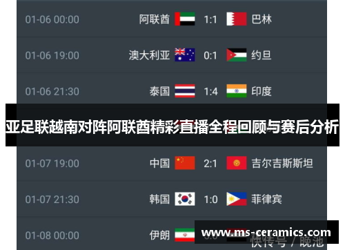 亚足联越南对阵阿联酋精彩直播全程回顾与赛后分析